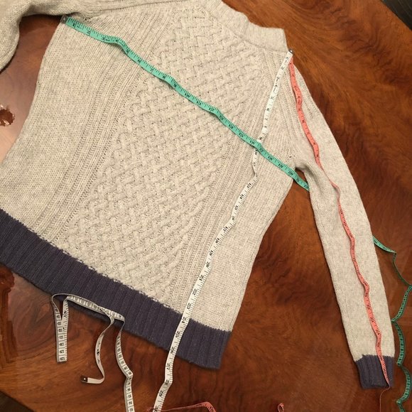 Anthropologie SPARROW Cable Knit Sweater XL Grey Black Trim Tunic Mock Neck - Picture 13 of 13